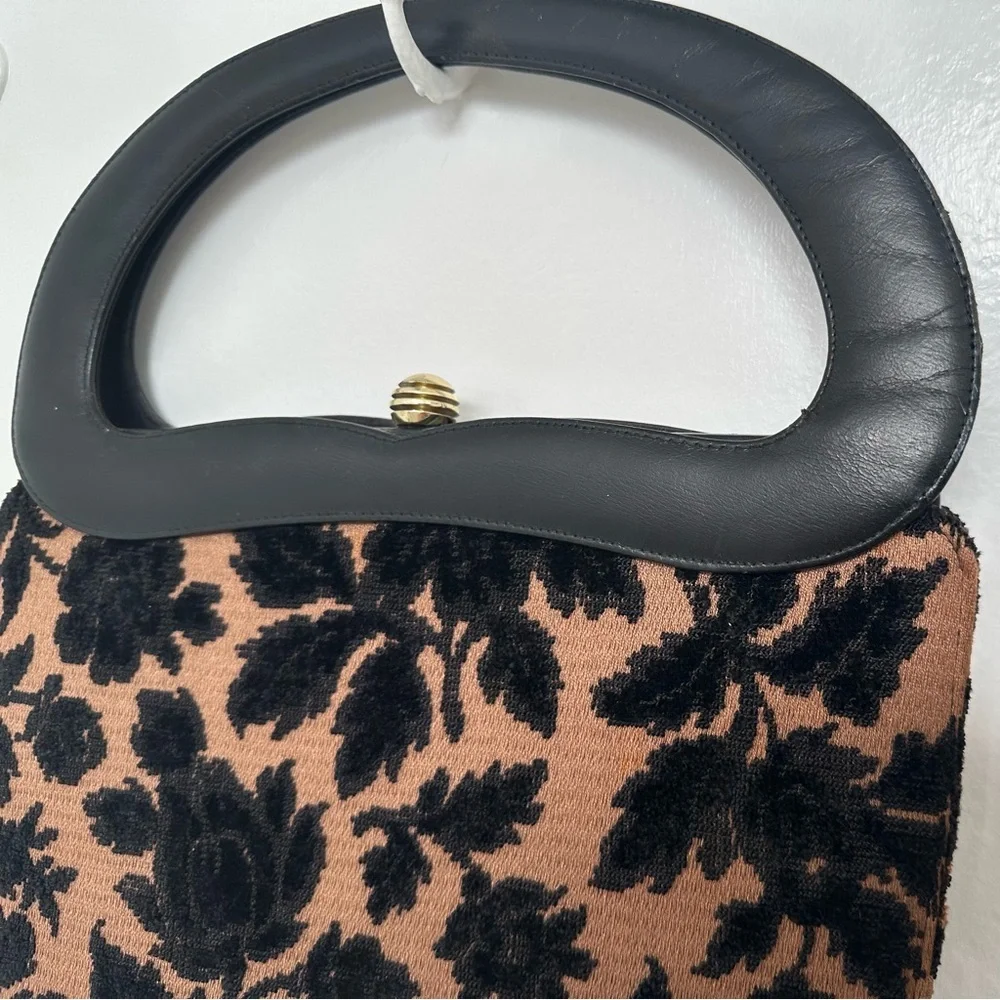 Vintage Tapestry Satchel Handbag in Brown & Black GUC - Picture 9 of 12